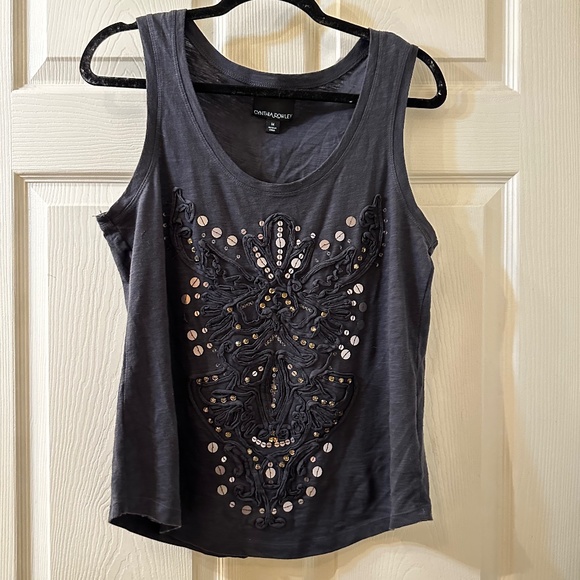 Cynthia Rowley Grey Tank Top with Scroll Design SIZE: M - Picture 1 of 5